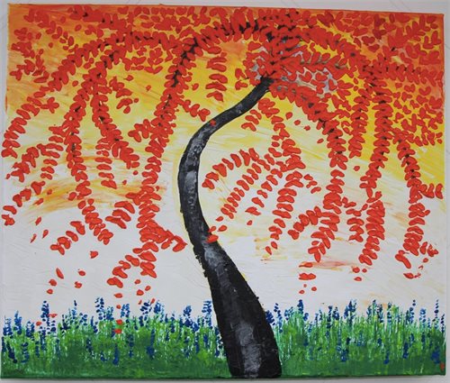 Maleri håndmalet med blade